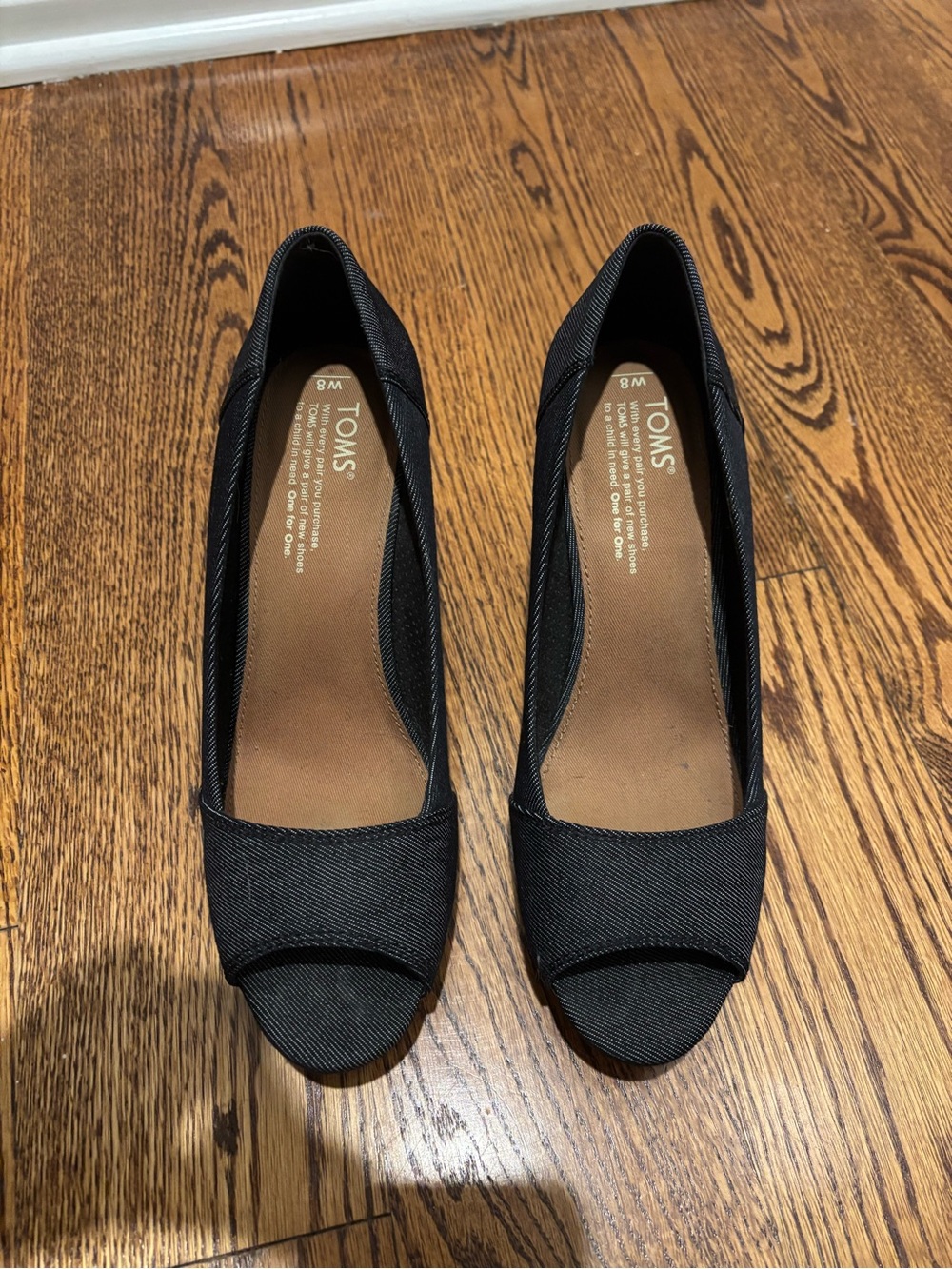 TOMS Blue Denim Peep-Toe Wedge Heels